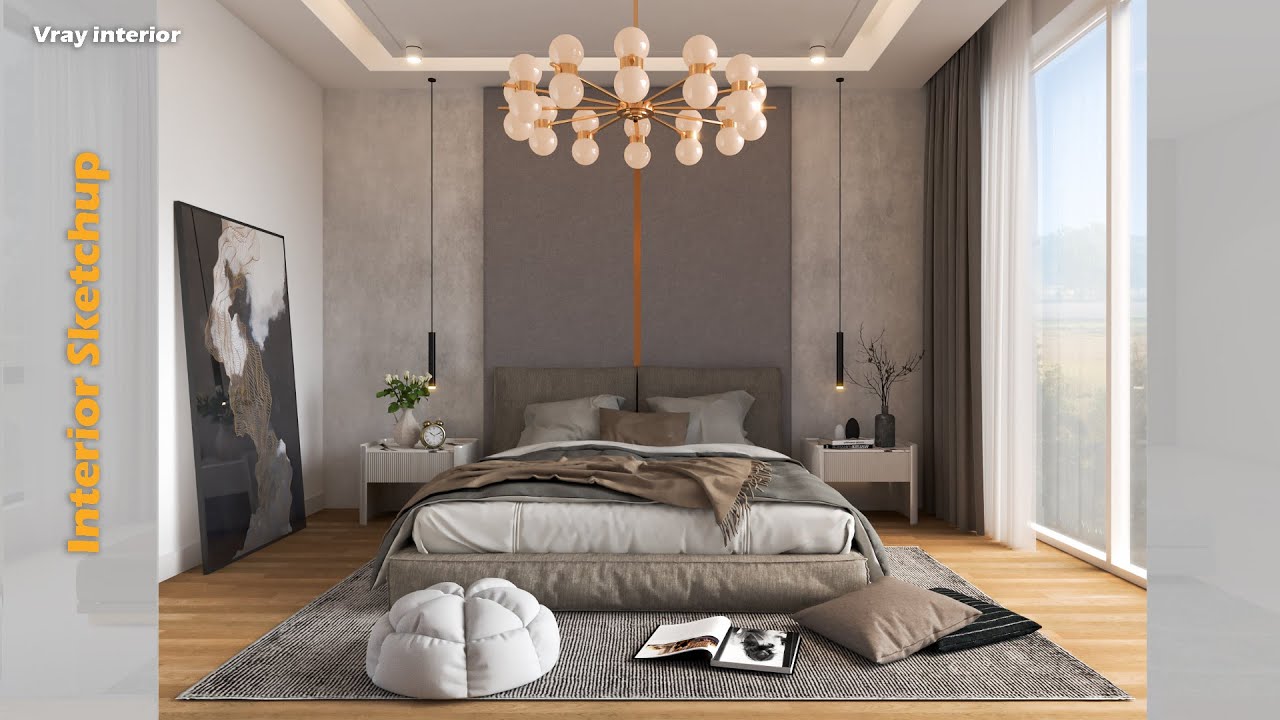 Modern Bedroom | Sketchup interior | Vray Sketchup tutorial #55
