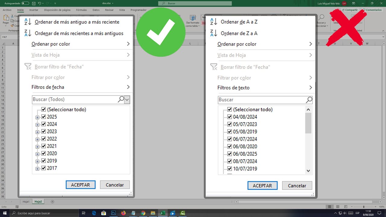 Filtros no agrupan fechas por a&ntilde;o mes y d&iacute;a en Excel (SOLUCI&Oacute;N)