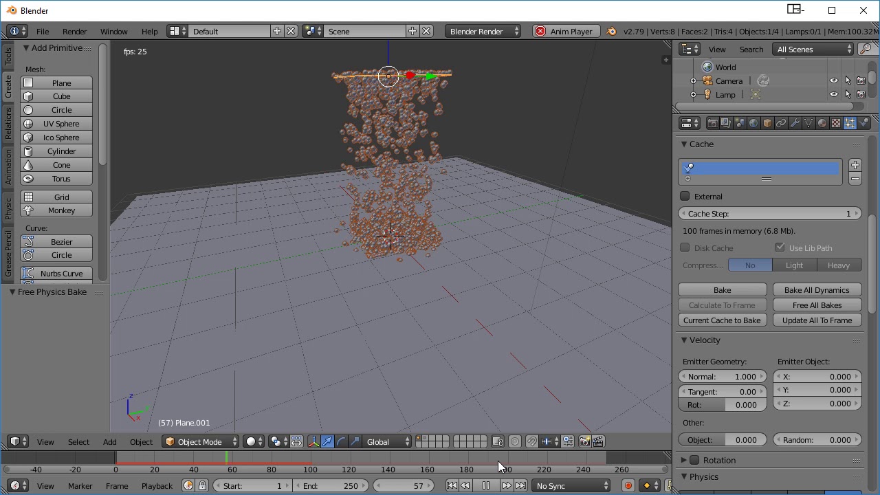 01.7 Tutorial de Sistemas de partículas con Blender. Caché y Horneado (Bake)