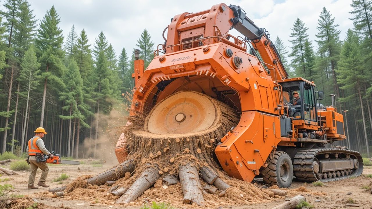 This Monster Machines Swallow Stump & Tree so Fast - Biggest Stump Removal Whole Tree Shredder