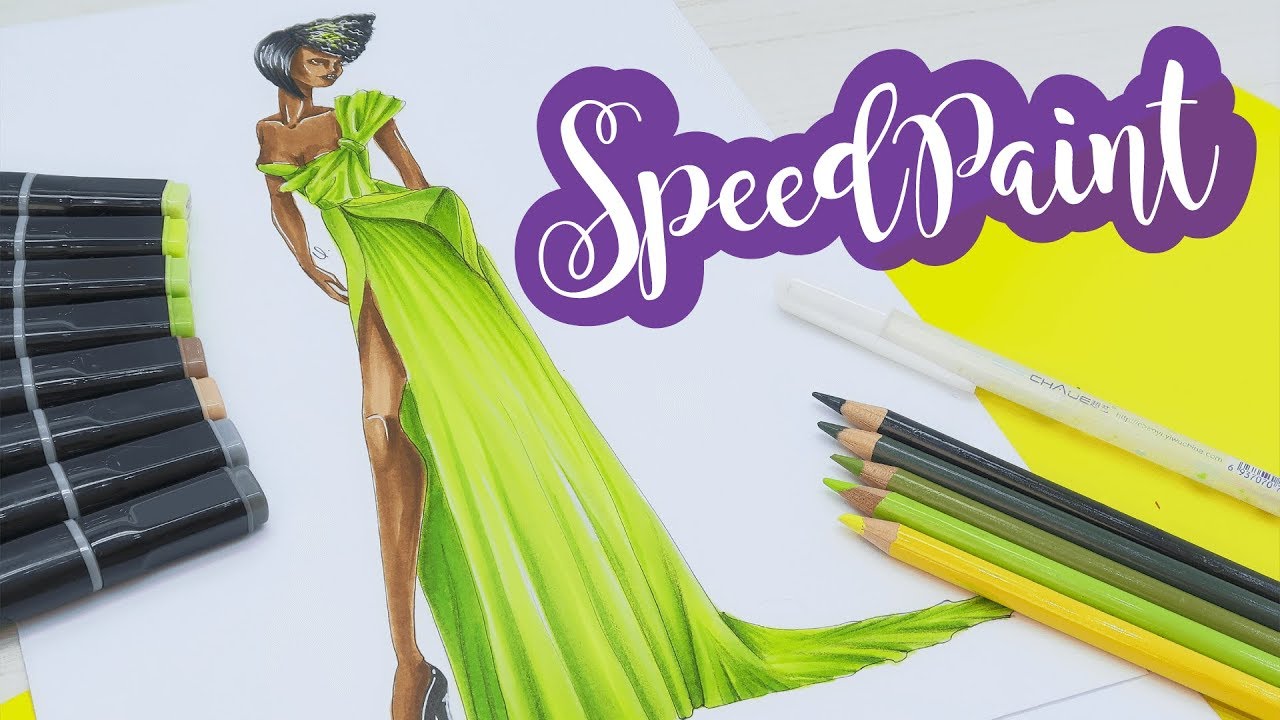 Cómo colorear un vestido con marcadores y lápices de color | Fashion SpeedPaint