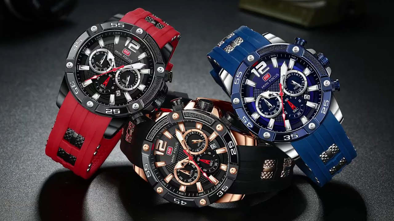 Military Sport Chronograph Quartz Wristwatch with Silicone Strap Waterproof Luminous Hands