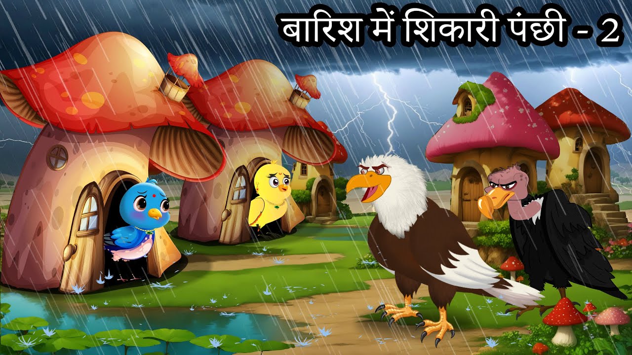 बारिश में शिकारी पंछी 2 | barish ki kahani | Hindi story | tuntuni bird chidiya | tuni chidiya kauwa