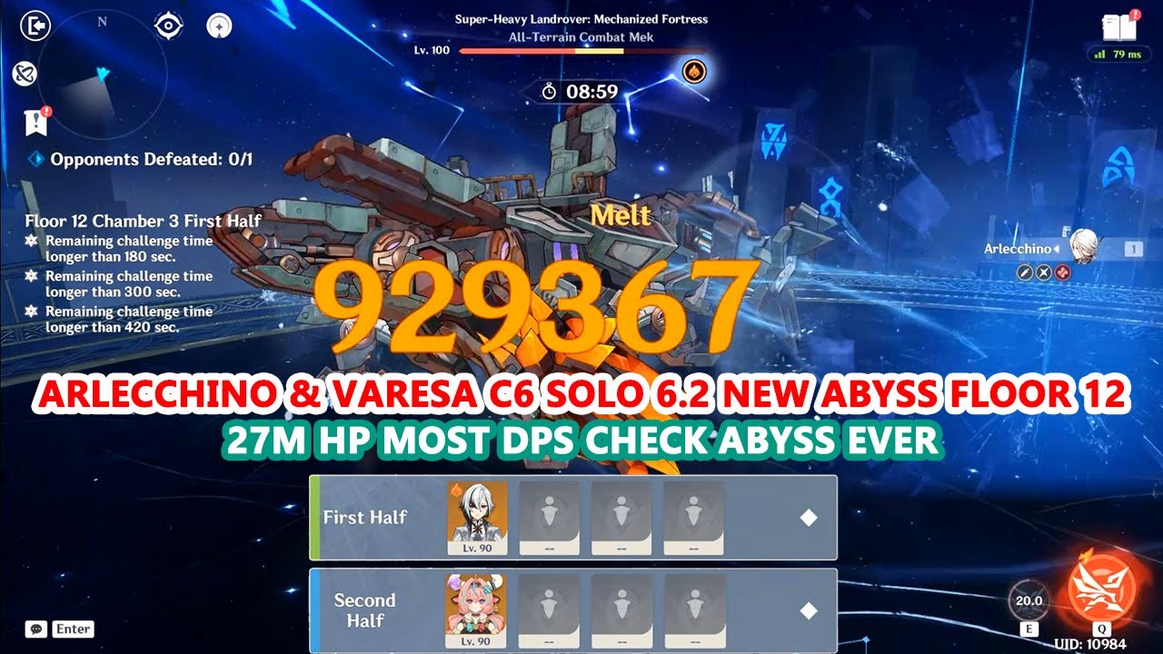 Arlecchino & Varesa C6 Solo 6.2 New Abyss Floor 12 - 27M HP Most DPS Check Abyss Ever