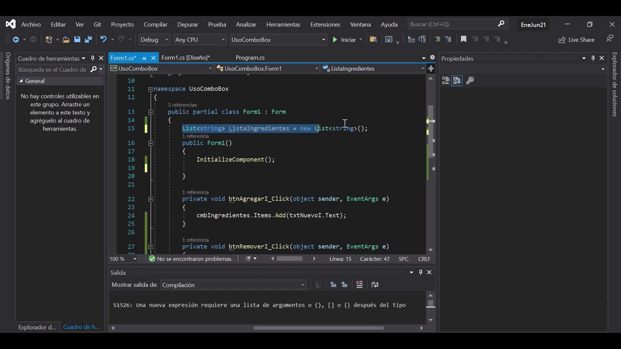 Windows Forms C# - Herramienta ComboBox