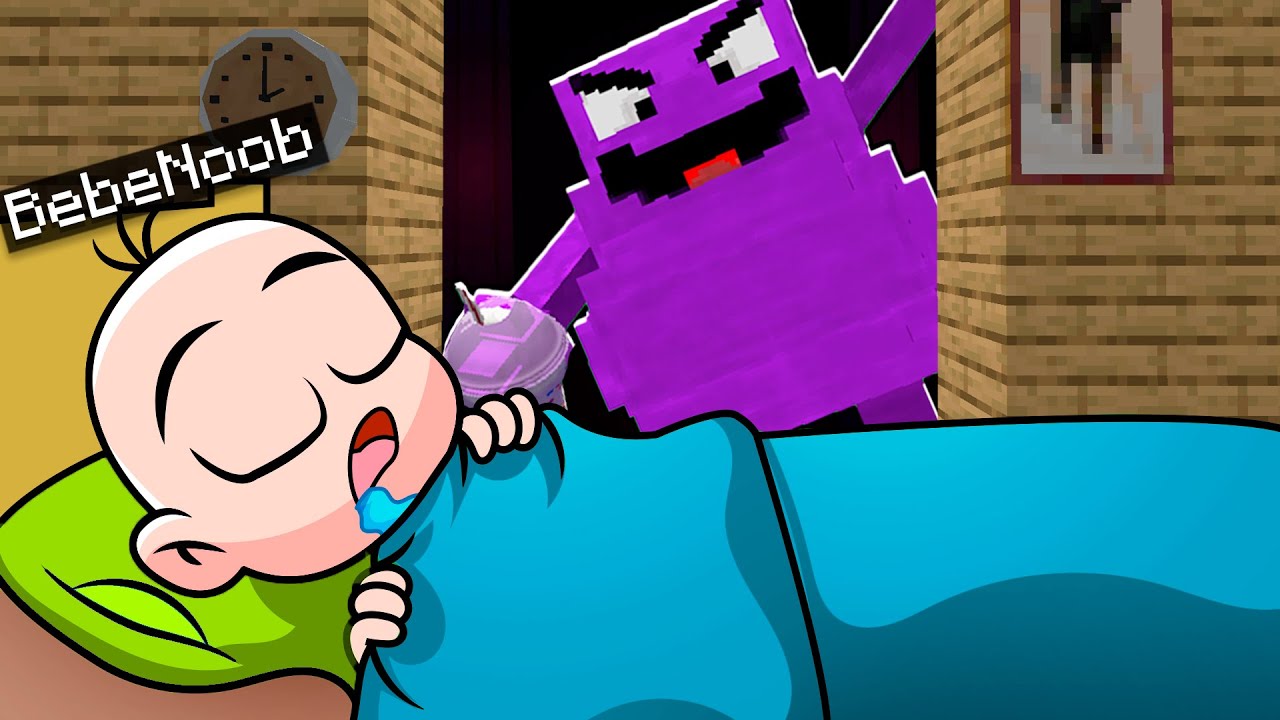 GRIMACE ME ESPIAN MIENTRAS DUERMO 😱 ¿SOBREVIVIRE? BEBE NOOB en MINECRAFT