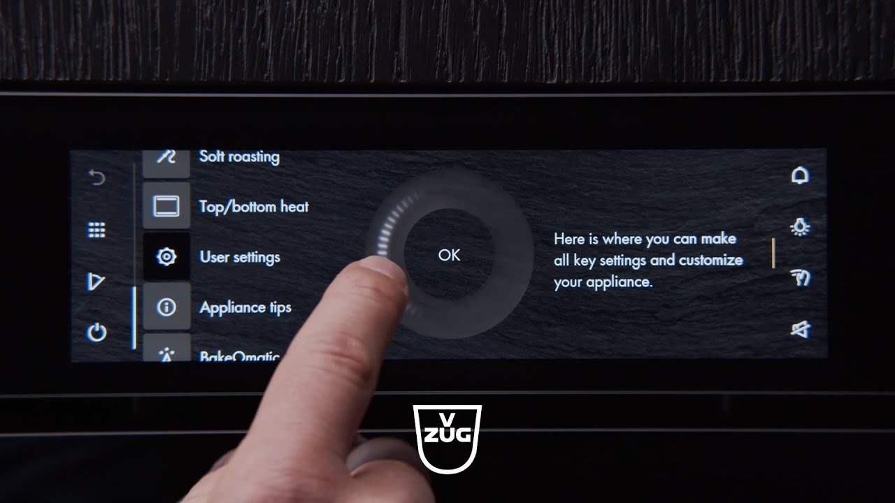 V-ZUG Steamer & oven: Setting the start screen on the touchscreen display