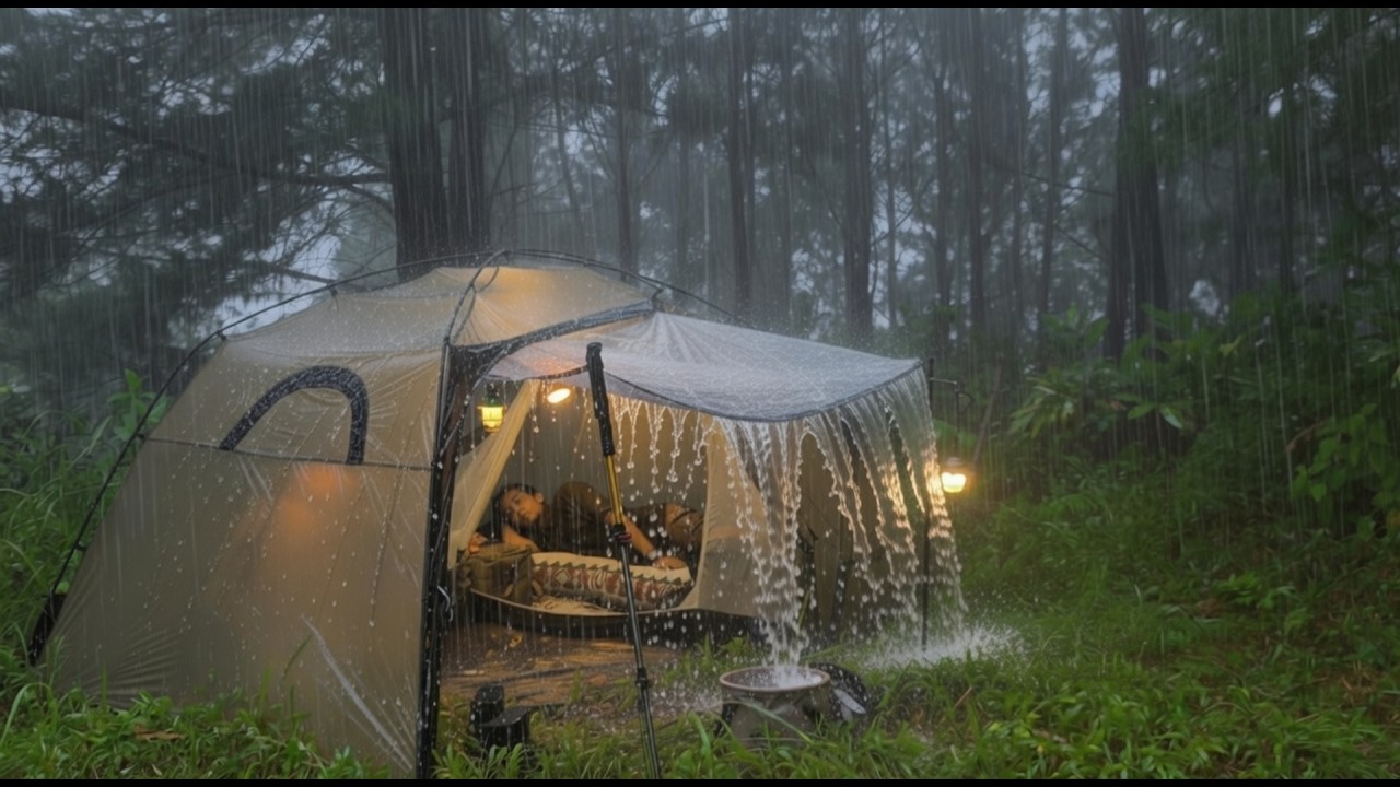 The Most Relaxing Night | Camping in Torrential Rain & Thunder ⛈️
