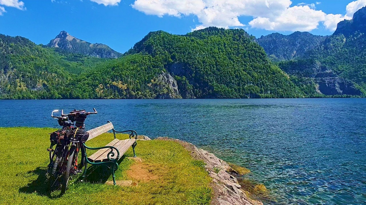 In Love with Austria's Beauty -  Long Walk on Lake Traunsee with dramatic Mountains Background