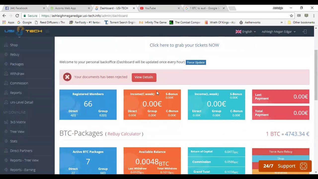 USI tech (bitcoin) rebuy calculator example with Ashleigh Megan Edgar