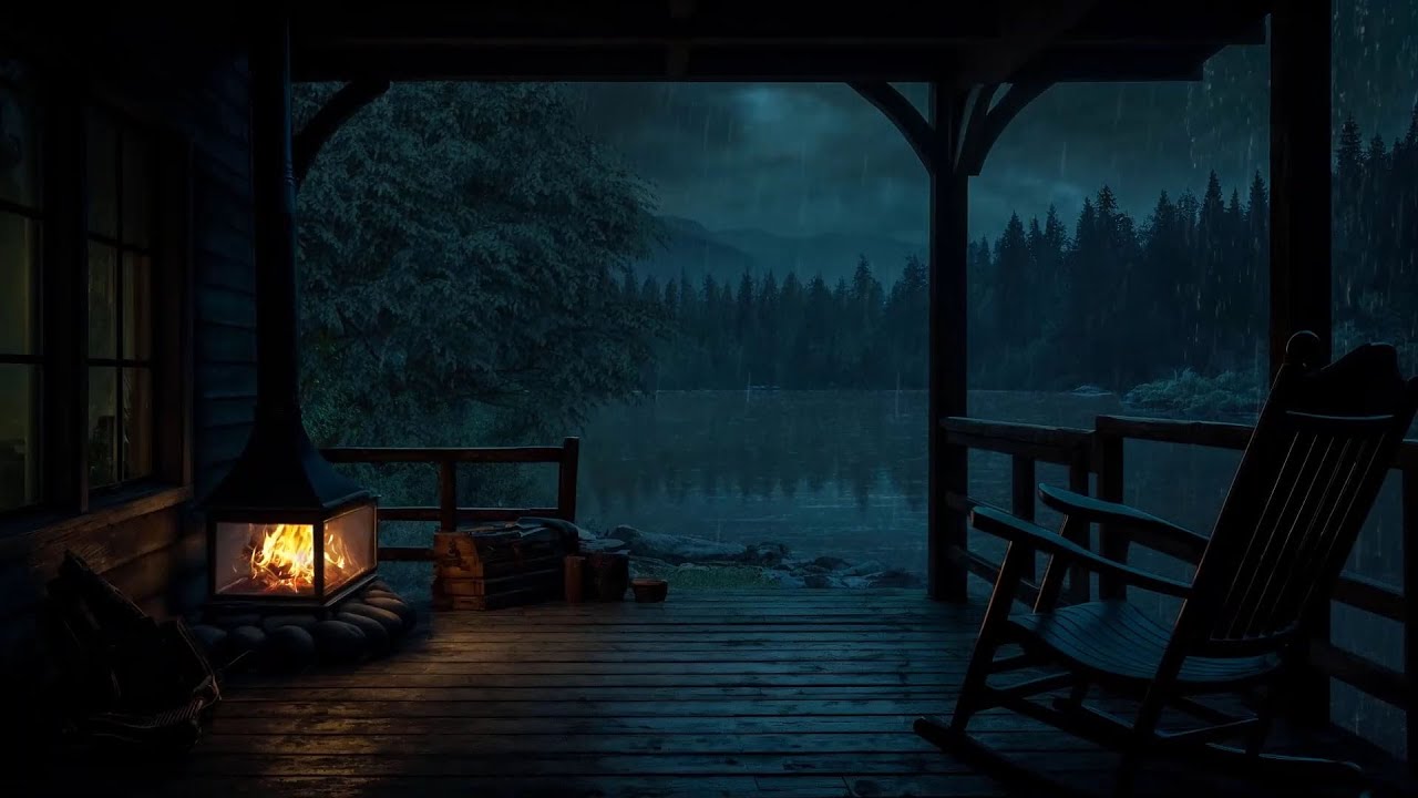 ⛈️ Thunder, Soft Rain on Rooftop & Cozy Fireplace – Emotional Cinematic Soundscape for Calm, Focus
