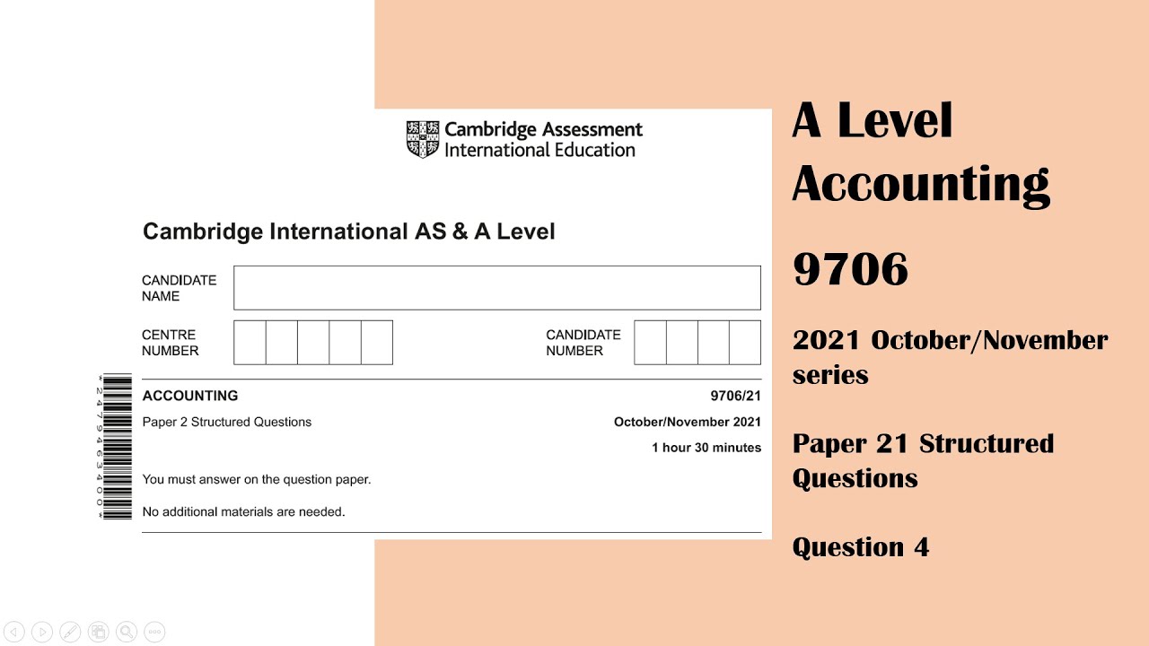 A Level Accounting October November 2021 Paper 21 9706/21 Question 4