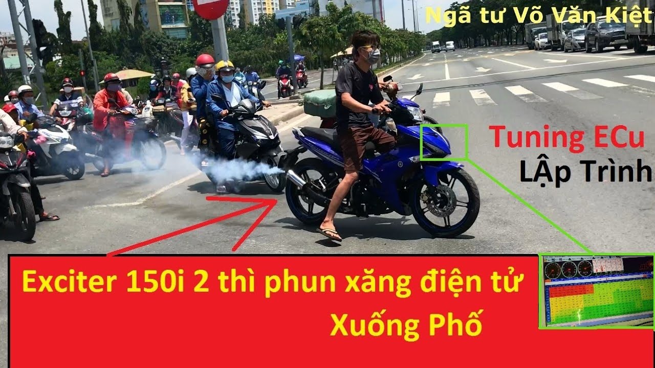 Exciter 150i 2 thì đầu nòng Xipo phun xăng điện tử Fi xuống phố