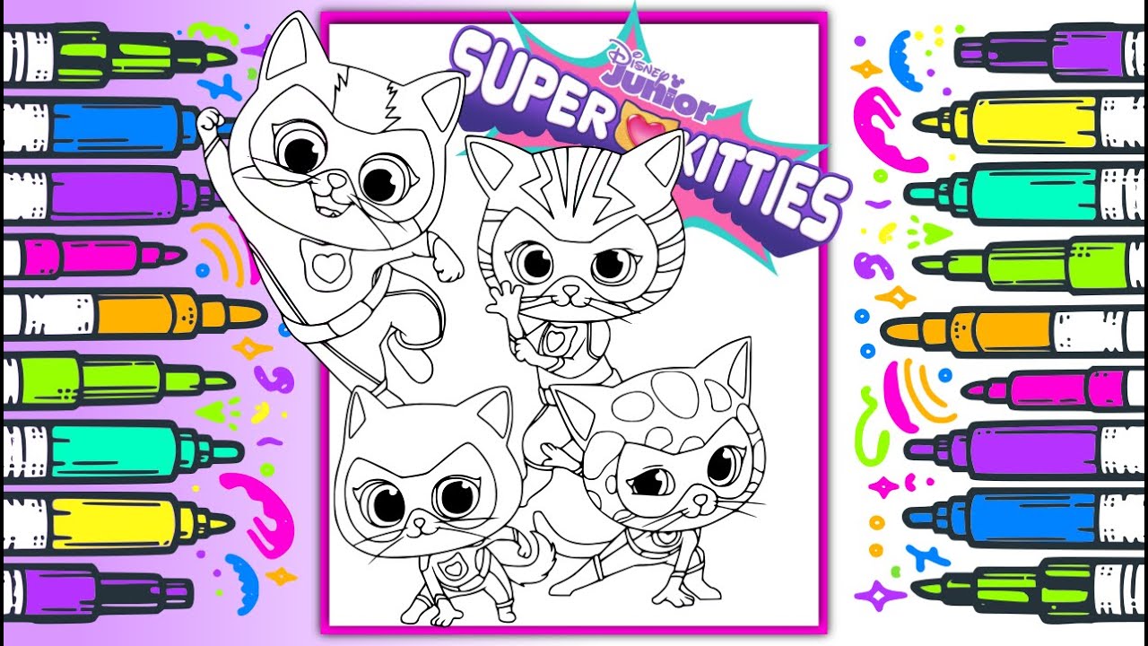 Coloring SuperKitties | Buddy, Bitsy, Ginny, and Sparks | Disney Junior Coloring Pages