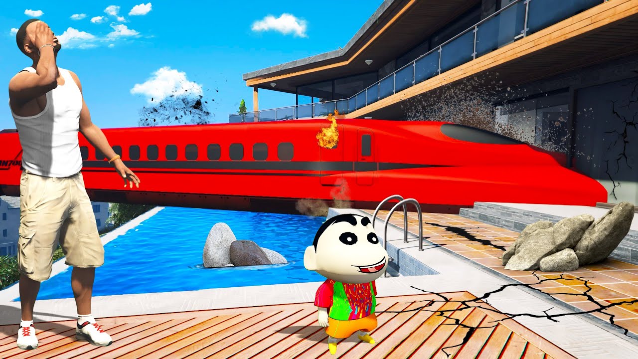 GTA 5 : Franklin and Shinchan Found A Crashed Train Nearby Franklin's Backyard in GTA 5 (GTA 5 Mods)