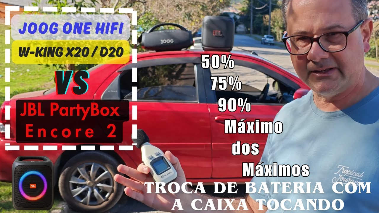 Batalha JBL PartyBox Encore 2 vs Joog One HiFi / W-King X20 D20 área aberta. Qual melhor no máximo?