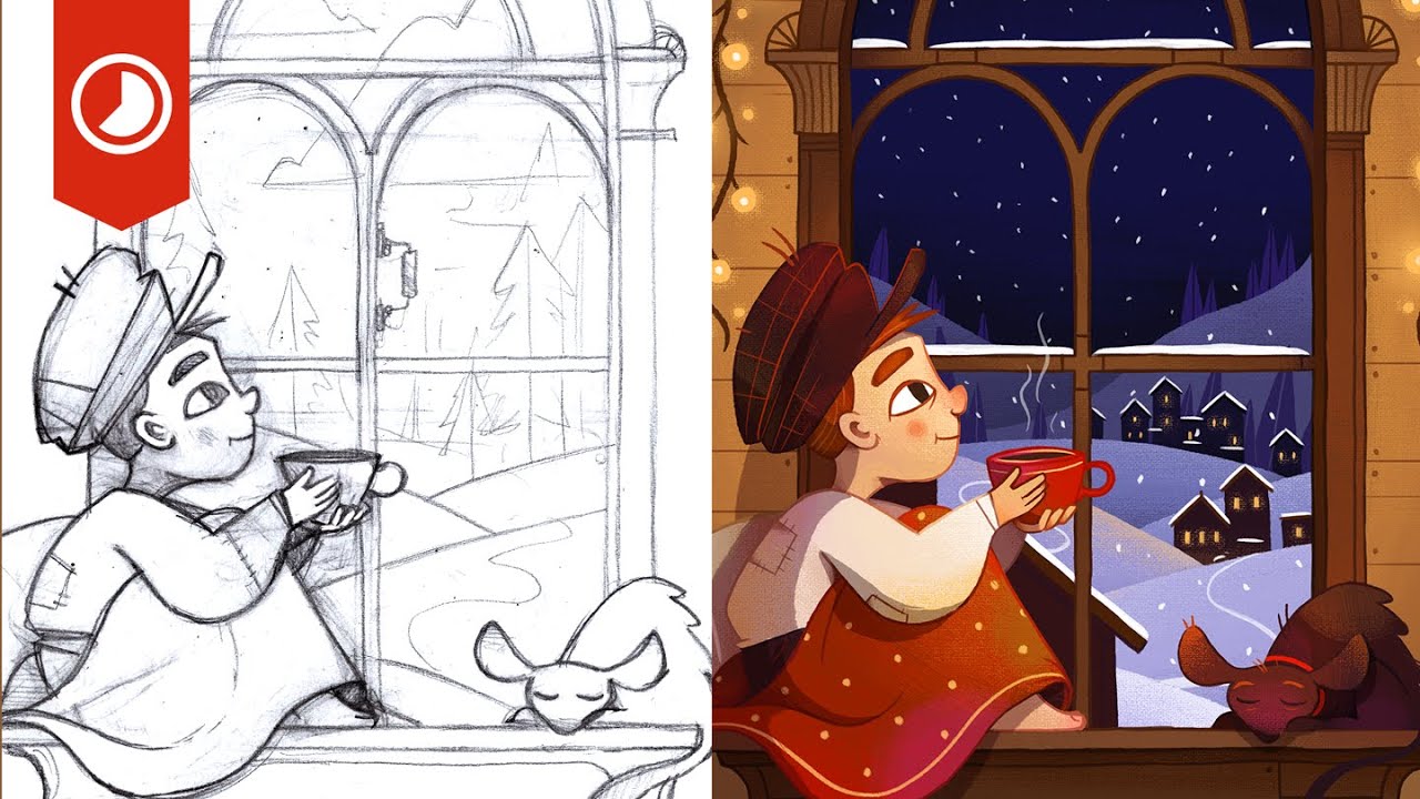Winter Cosiness illustration - Drawing process with simple animation by Dan Gartman