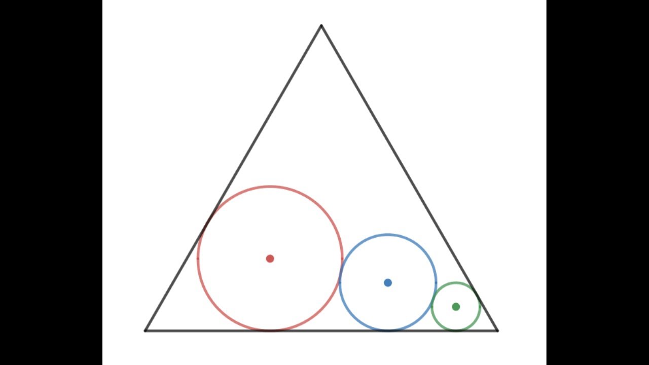 Three circles in an equilateral triangle. Inspired by Ben Thurston and Michael Penn.