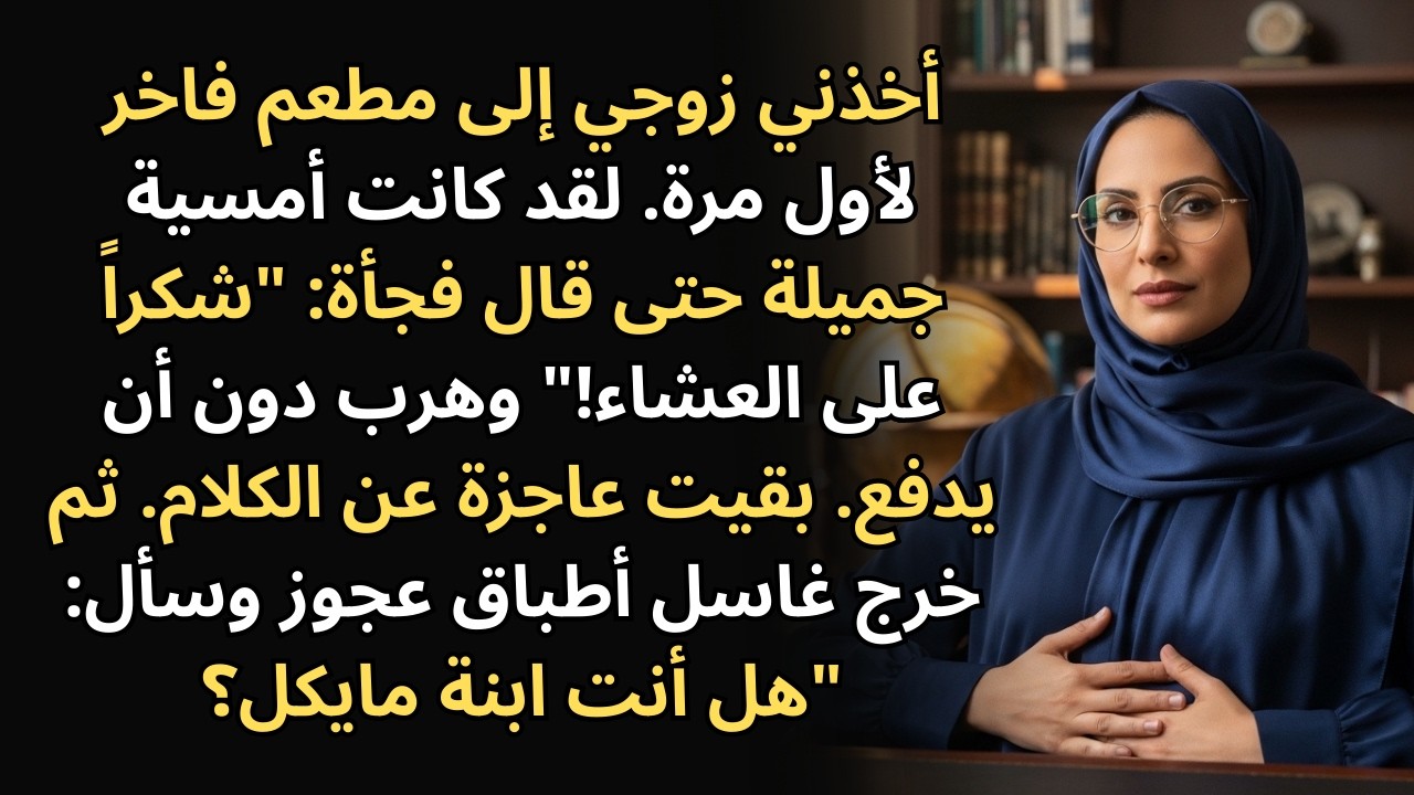 دعاني زوجي لتناول العشاء ثم غادر المطعم مسرعًا. فجأة، حضر عامل غسيل الأطباق...