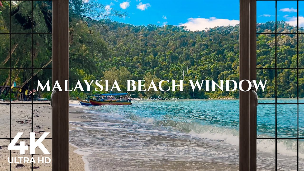 4K Monkey Beach Malaysia Window View - Serene, Relaxing, Nature Ambience, White Noise (60FPS)