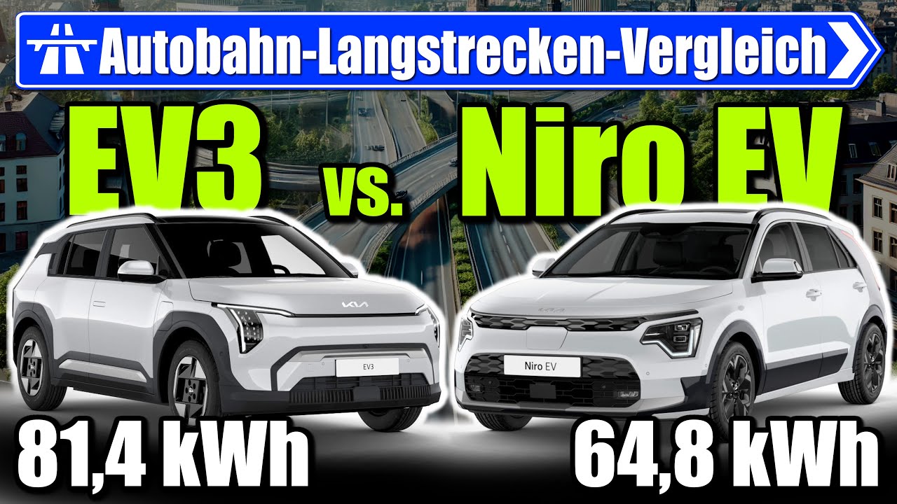 Kia EV3 vs. Niro EV - 81,4 kWh vs. 64,8 kWh: AUTOBAHN - Vergleich Reichweite Verbrauch Test deutsch