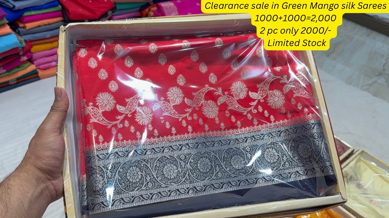 Clearance Sale Green Mango silk Sarees 1000+1000=2,000 2pc green mango silk Sarees direct from BNS
