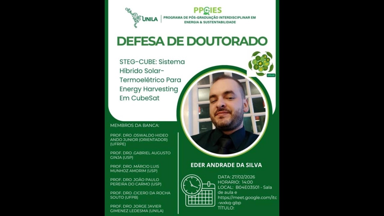 [Defesa de Doutorado] Eder Andrade da Silva – STEG-CUBE: Sistema Híbrido Solar-Termoelétrico