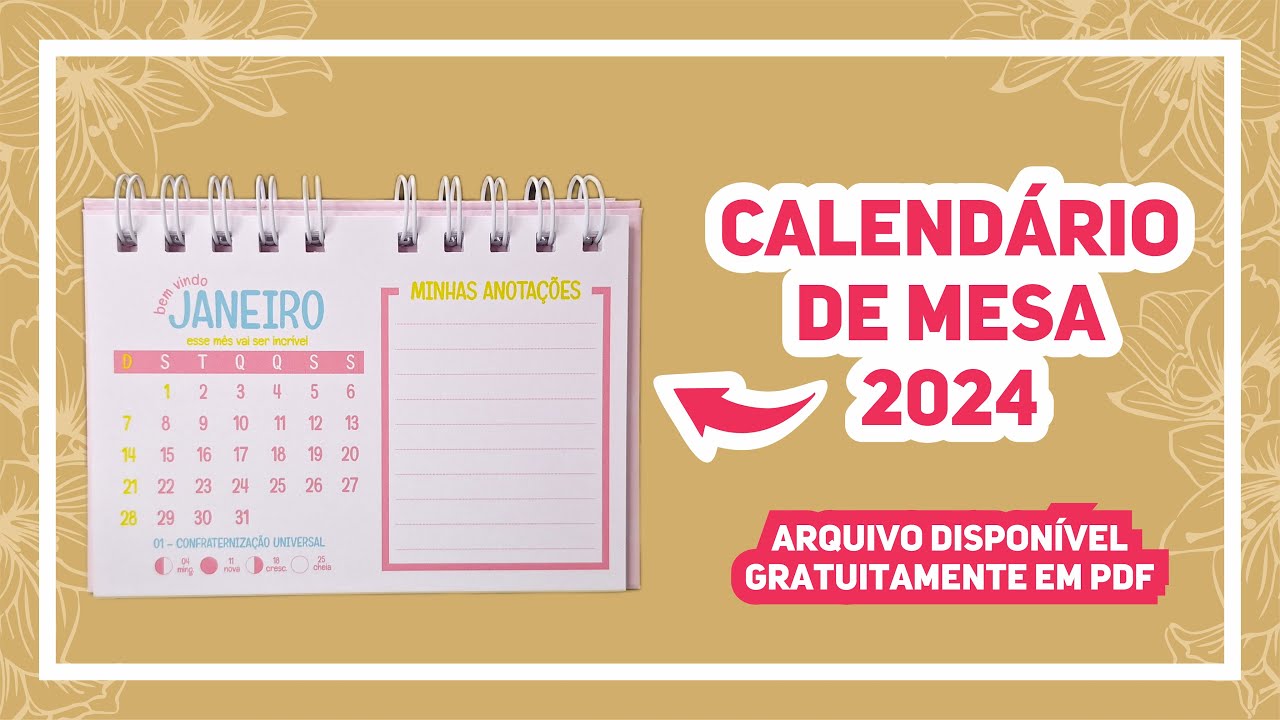 CALENDÁRIO DE MESA FOFA 2024 (TAMANHO A6) - ARQUIVO GRATUITO
