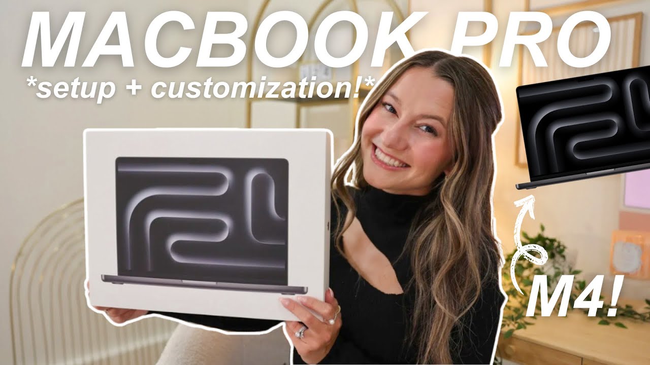macbook pro unboxing + setup |  M4 chip, space black, customizing + testing apple intelligence!