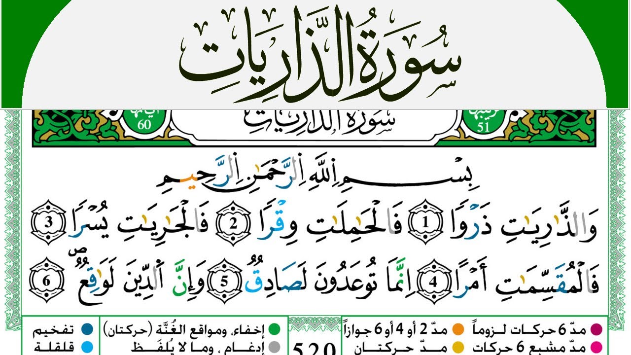 سورة الذاريات مكتوبة محمد سايد Surah Al Zariat  برواية ورش عن نافع من طريق الازرق