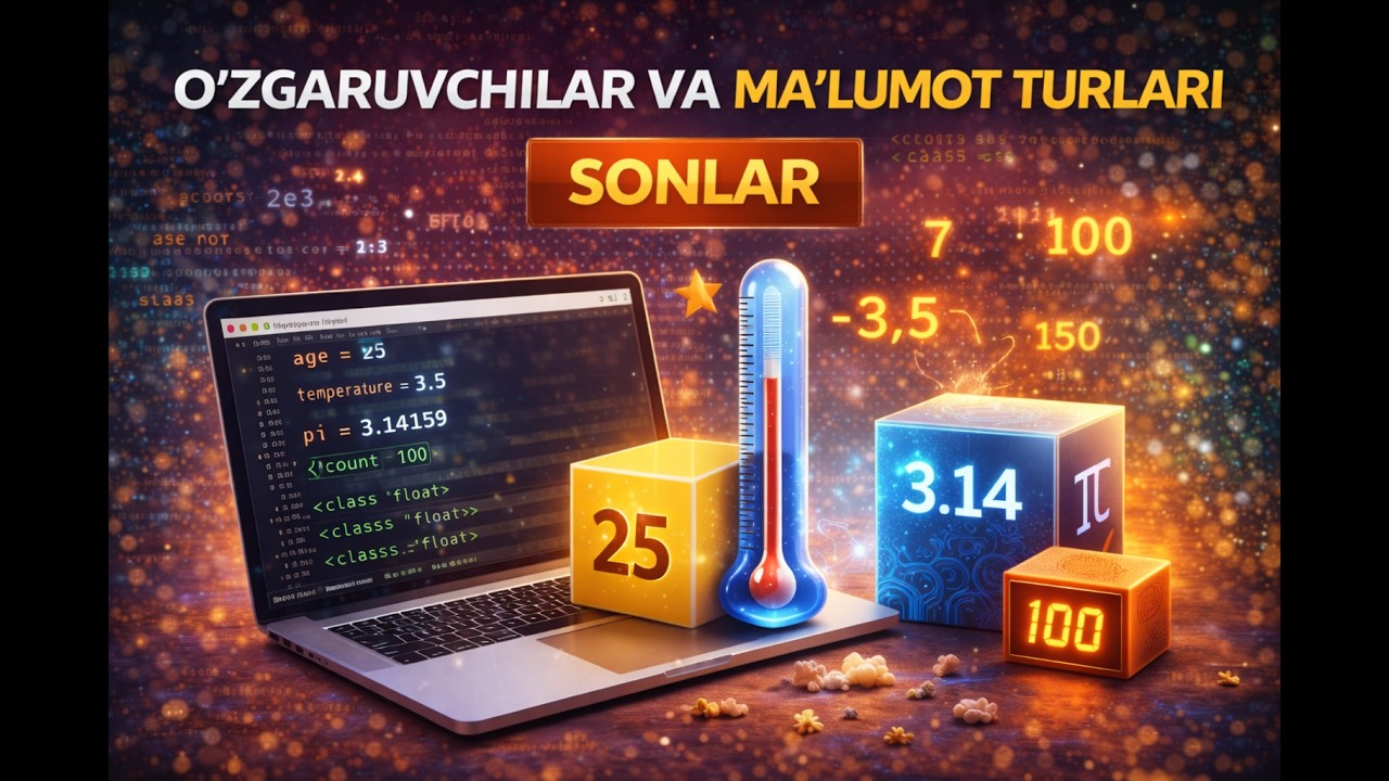 O‘zgaruvchilar va Ma’lumot Turlari (Sonlar) | Python darsi
