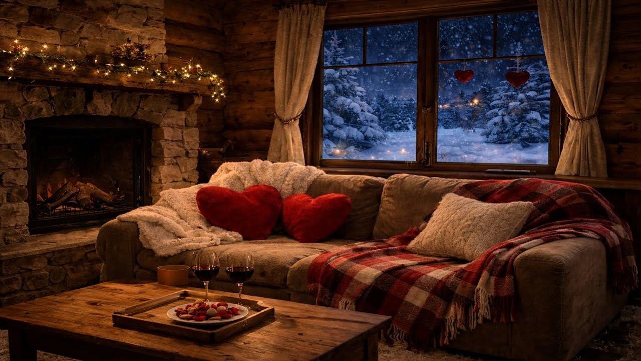 Cozy Winter Cabin Night ❄️ Warm Wooden Interior | Snowy Silence | Relaxing Fireplace Ambience