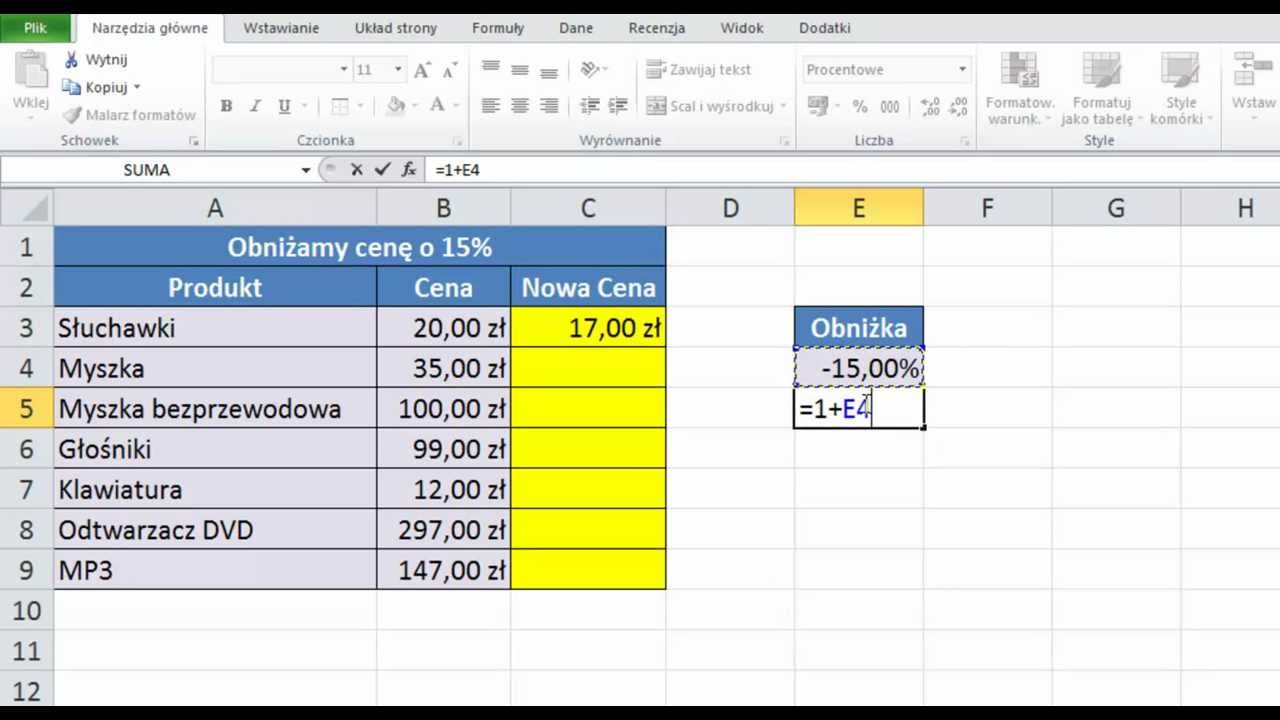Excel 2010 - Procent i działania z procentami - porada 20