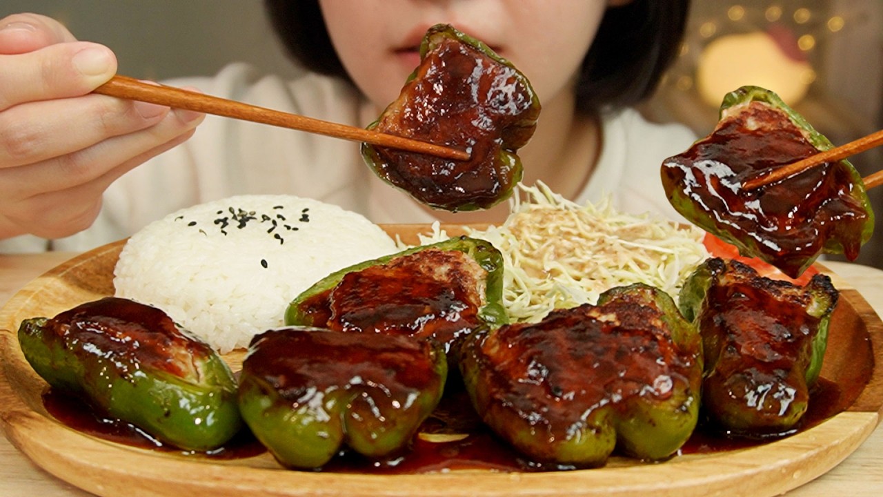ASMR Мукбанг: Мясо с болгарским перцем 【Перевод на русский】