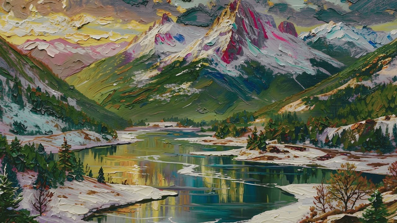 Mountains TV Art UHD 4K Silent Screensaver Nature TV Wallpaper 2 Hours  Oil Painting TV Background