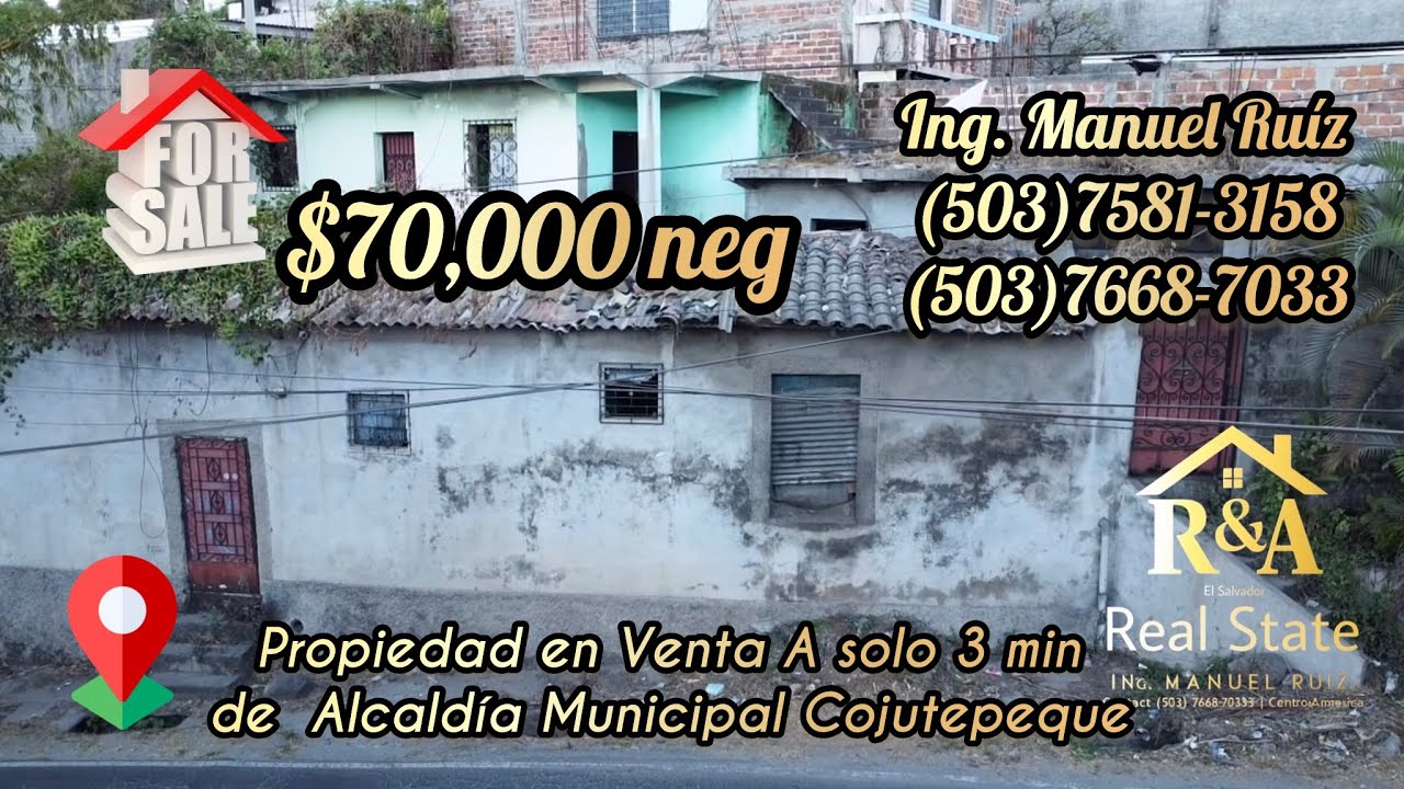 Propiedad en Venta en Cojutepeque. A 3 min de Alcaldía Municipal
