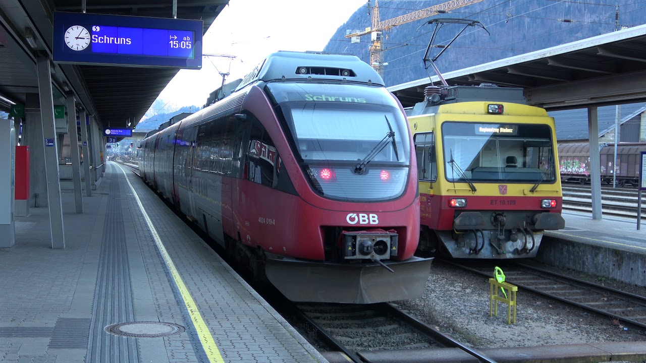 4K GUTEN RUTSCH, HAPPY NEW YEAR! Bahnhof Bludenz mit gemischtem Bahnverkehr in d. Alpenstadt Bludenz