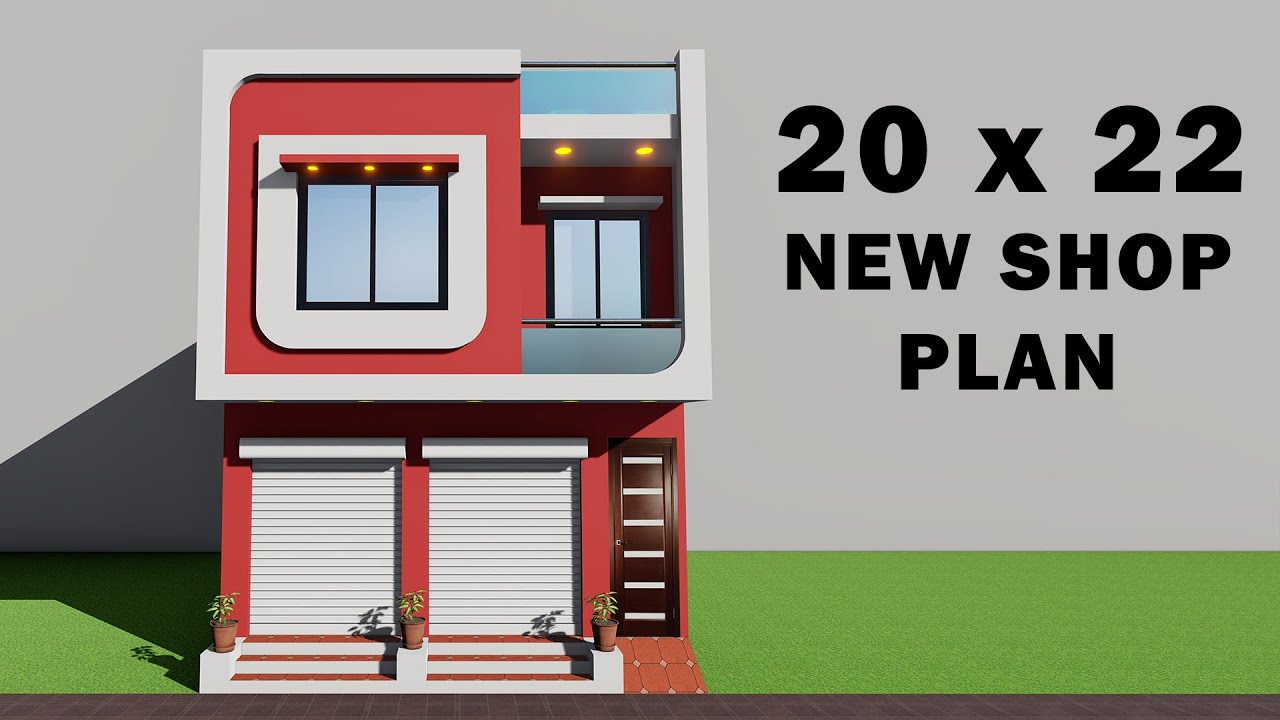 Small shop with house design,3D dukan or makan ka naksha,20 by 22 niche dukan upar makan,3Dshop plan