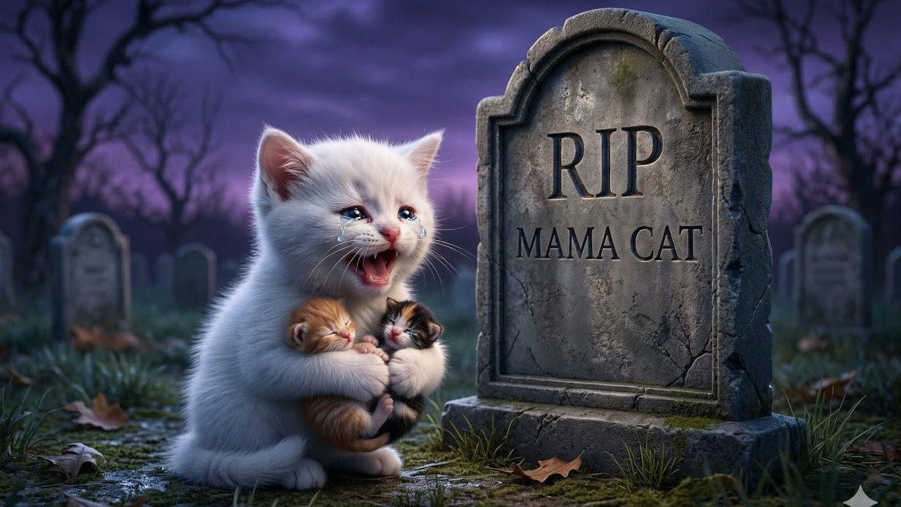 White Kitten Raises Two Newborns Alone After losing his Black Mama Cat | Sad Cat story | Must watch