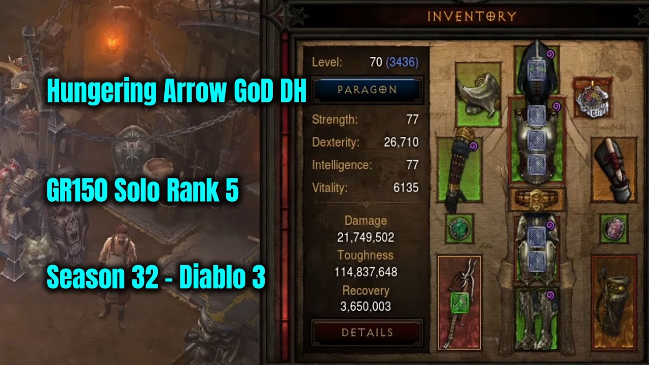 Season 32 Hungering Arrow GoD DH GR150 Solo - Diablo 3