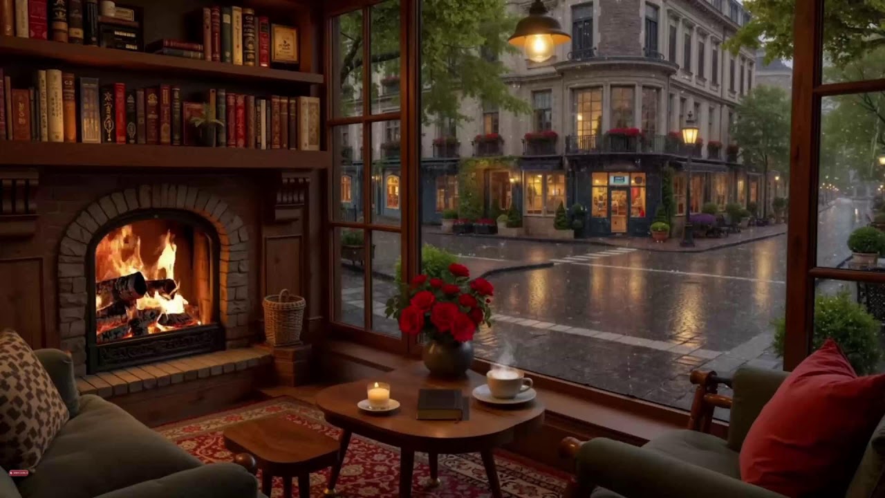 Cozy Rainy Day Coffee Shop - Calming Jazz Piano and Gentle Rain On Window Sounds For Focus