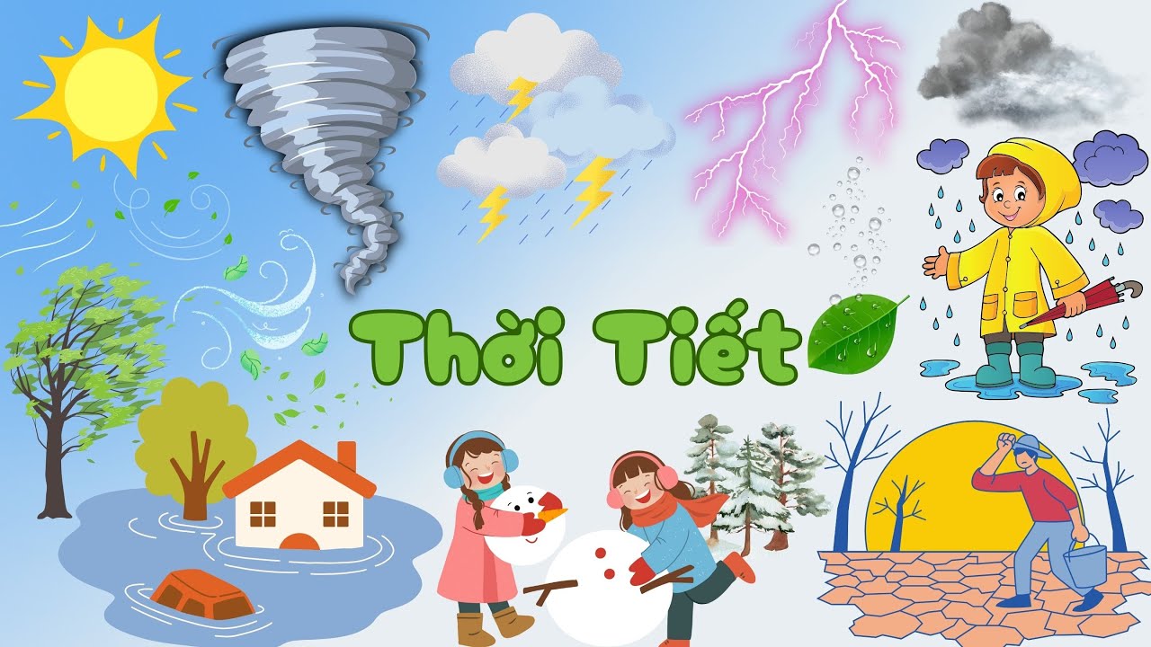 Dạy bé các hiện tượng thời tiết và thiên tai - thảm họa| Bé học tiếng anh| Nắng, mưa, bão, lũ lụt