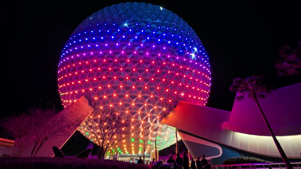 Spaceship Earth Night Illumination - Epcot (4K 60FPS) | Disney World Magic