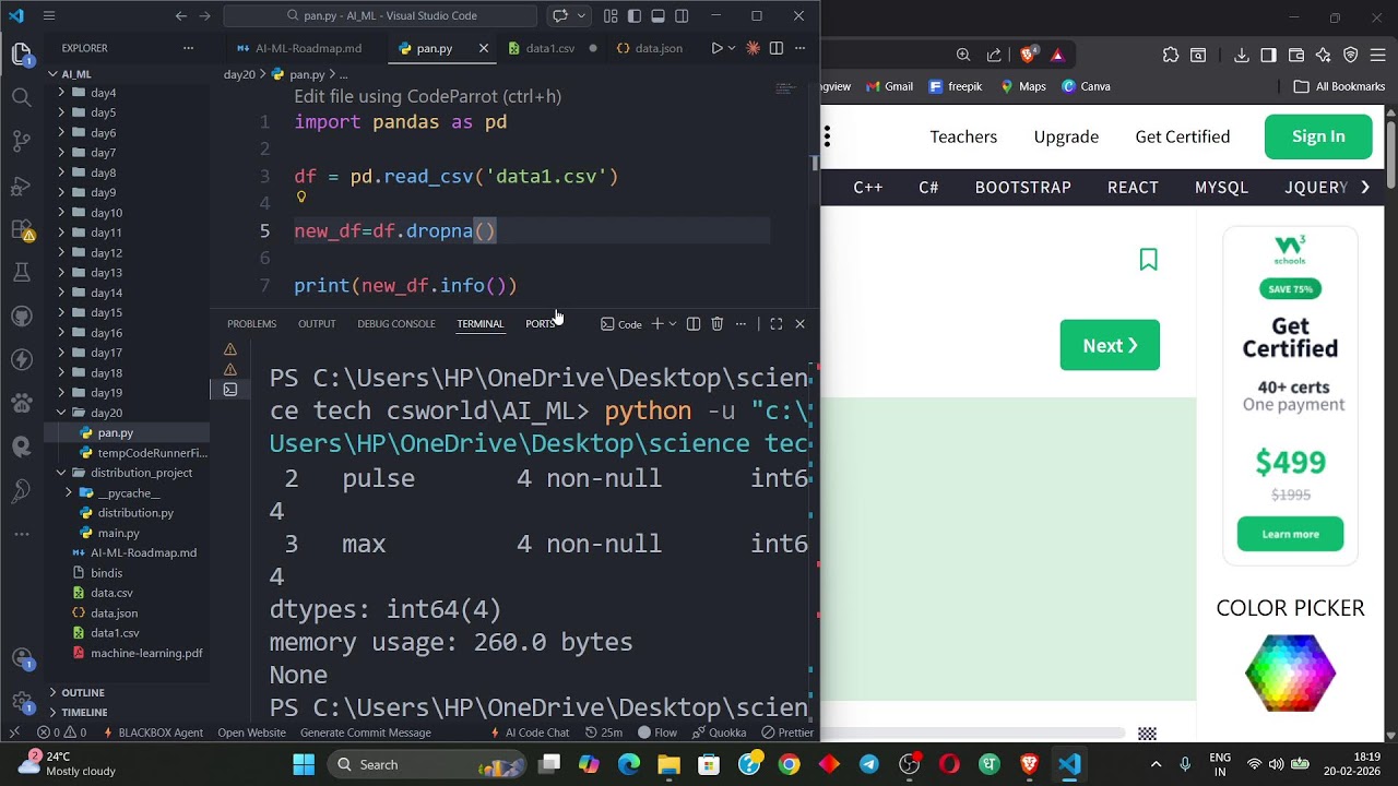 Learning AI From Zero – Python Moudles | Pandas| Live Study With Me | Day 20
