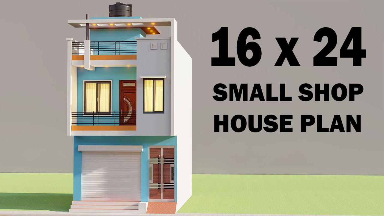 निचे दुकान ऊपर मकान का नक्शा ,3D 16x24 Small Shop With House Plan