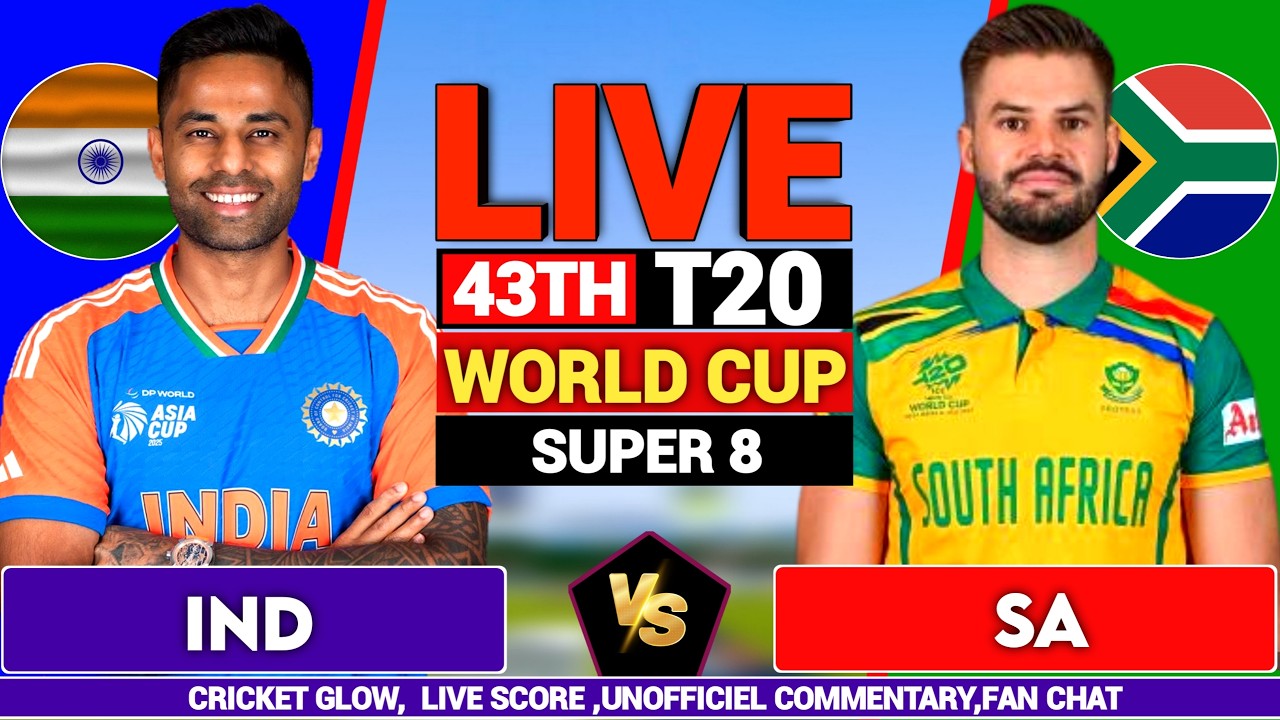 🔴Live: India vs South Africa, T20 World Cup Super 8, 43th T20 | IND vs SA | live Score & Commentary