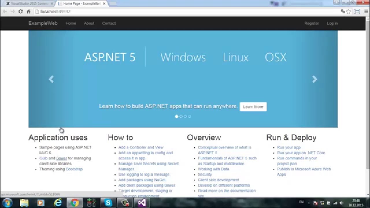 Урок 1 - Как создать тестовый проект Asp.Net 5 с готовым примером