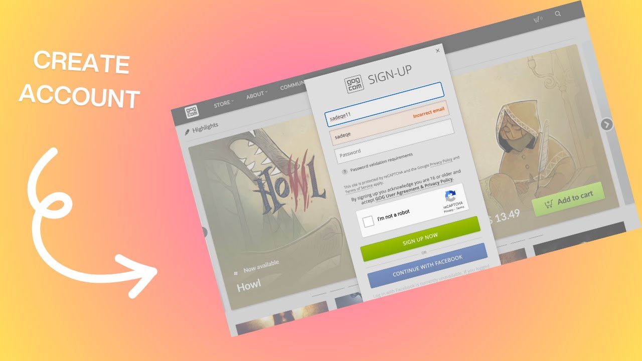 How to Create account on gog.com
