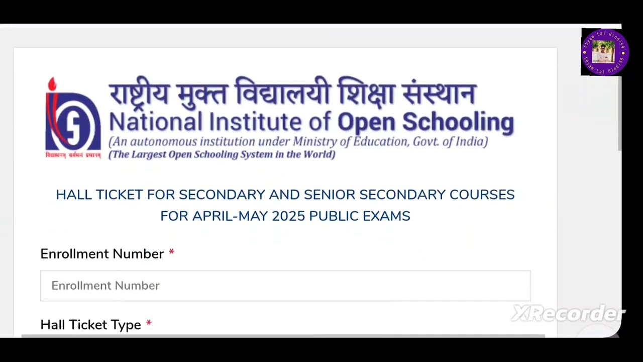 Hall Ticket for NIOS Secondary and Senior Secondary courses for April-May 2025 Public Exams. #nios