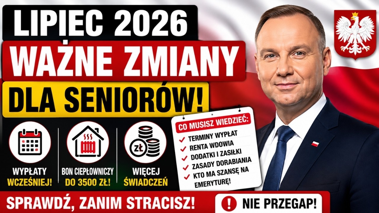 Lipiec 2026 ZUS: Wypłaty Emerytur, Bon Ciepłowniczy, Renta Wdowia i Nowe Świadczenia